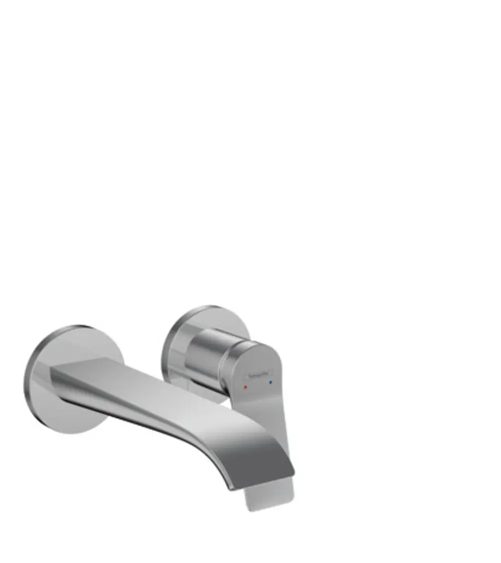 Hansgrohe-Waschtischmischer für die Wandmontage in Chrom-Optik, mit einem Auslauf in geschwungener Form. Ideal für moderne Badezimmer.